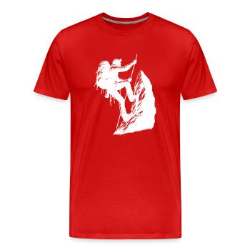 Mountaineers climbing on the rope Mountain Summit sports - Men's Premium Organic T-Shirt - red - Front - Damien (186cm)