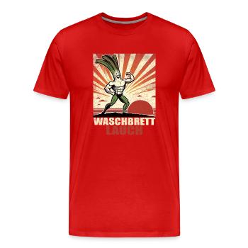 Poireaux, planche à laver, abdos de planche à laver - T-shirt bio Premium Homme - rouge - Devant - Damien (186cm)