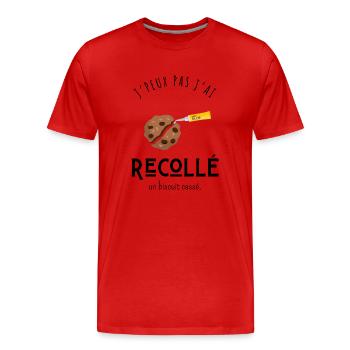 J’peux pas j’ai recollé un biscuit cassé - humour - T-shirt bio Premium Homme - rouge - Devant - Damien (186cm)