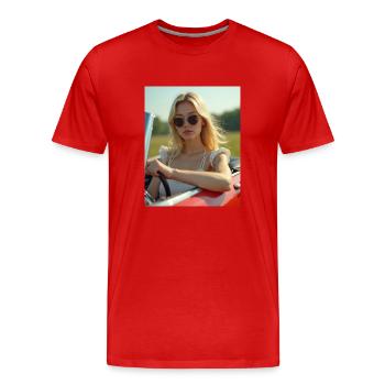 Frau, die ein Cabrio fährt - Männer Premium Bio T-Shirt - Rot - Vorne - Damien (186cm)