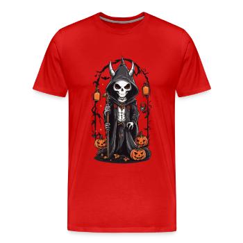 Halloween Squelette Druide Magie - T-shirt bio Premium Homme - rouge - Devant - Damien (186cm)