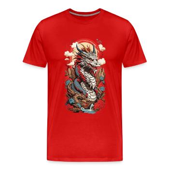 Ukiyo-E Drache Retro Japan Streetwear Design - Männer Premium Bio T-Shirt - Rot - Vorne - Damien (186cm)
