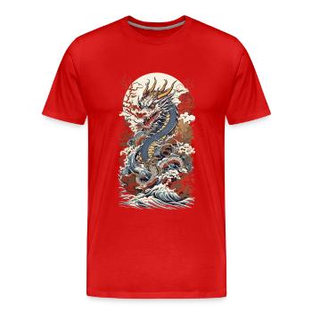 Japanischer Vintage Drachen Ukiyo-E Streetwear - Männer Premium Bio T-Shirt - Rot - Vorne - Damien (186cm)
