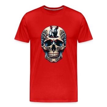Colorful skull with cute little mouse on the forehead - Men's Premium Organic T-Shirt - red - Front - Damien (186cm)