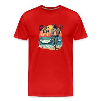 God Tier Style - Hipster Poseidon - Men's Premium Organic T-Shirt - red - Front - Damien (186cm)