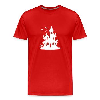 Abandoned Spooky Halloween Bat House - Men's Premium Organic T-Shirt - red - Front - Damien (186cm)