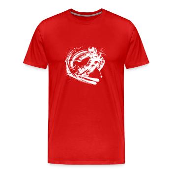 Cool extreme athlete on skis in motion - Men's Premium Organic T-Shirt - red - Front - Damien (186cm)