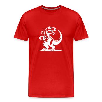 Grimmiger Morgenmuffel Dino mit Kaffeetasse - Männer Premium Bio T-Shirt - Rot - Vorne - Damien (186cm)