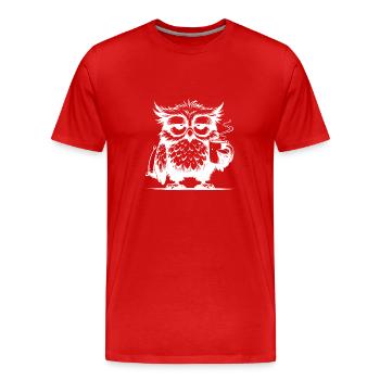 Verschlafene Weisheit – Eulen Edition mit Kissen - Männer Premium Bio T-Shirt - Rot - Vorne - Damien (186cm)