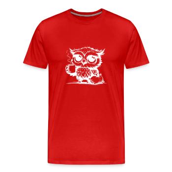 Verschlafene Eule die Kaffee zur Pflicht erklärt - Männer Premium Bio T-Shirt - Rot - Vorne - Damien (186cm)