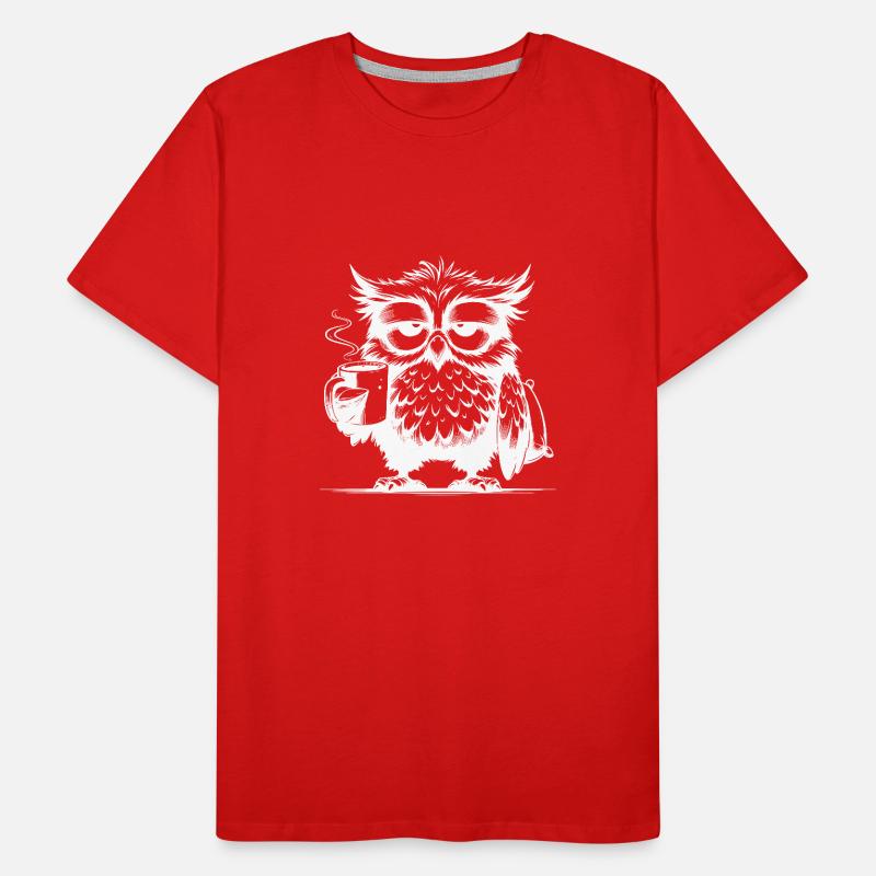Funny Tired Comic Owl with Coffee Deficit Men's Premium Organic T-Shirt