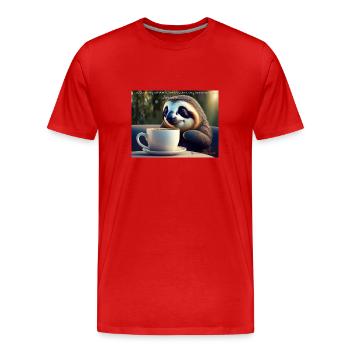 Caffeinated Sloth - Männer Premium Bio T-Shirt - Rot - Vorne - Damien (186cm)