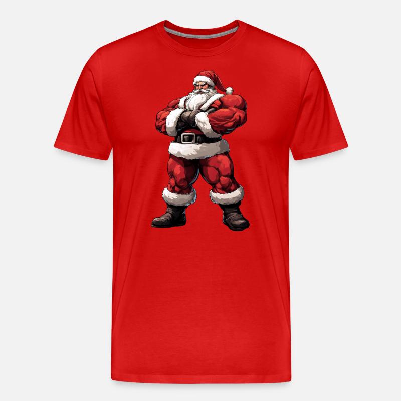 Weihnachtsmann Bodybuilder - Männer Premium Bio T-Shirt - Rot