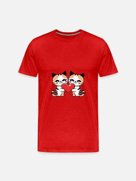 Katze Paar Herz - Männer Premium Bio T-Shirt - Rot