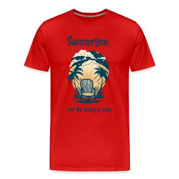 Summertime and the living is easy. Cool saying. - Men's Premium Organic T-Shirt - red - Front - Damien (186cm)