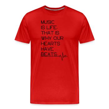 Music Is Life – Herzschlag & Beats Design - Männer Premium Bio T-Shirt - Rot - Vorne - Damien (186cm)