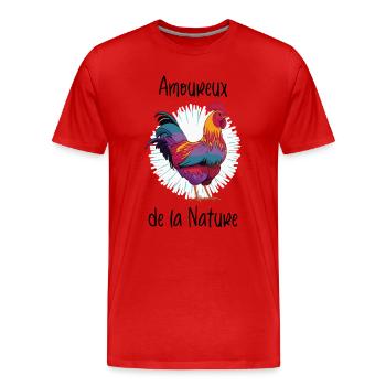 Amoureux de la Nature - Poule - Coq - T-shirt bio Premium Homme - rouge - Devant - Damien (186cm)