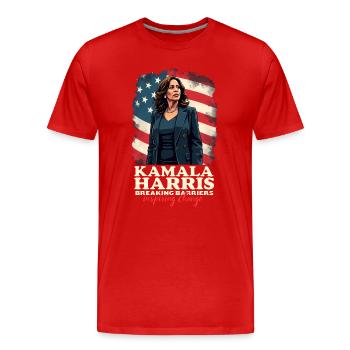 Kamala Harris : Briser les barrières, inspirer le changement - T-shirt bio Premium Homme - rouge - Devant - Damien (186cm)