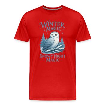 Winter Owl – Snowy Night Magic - Men's Premium Organic T-Shirt - red - Front - Damien (186cm)