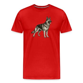 Illustration vintage de berger allemand – Loyauté & Force - T-shirt bio Premium Homme - rouge - Devant - Damien (186cm)