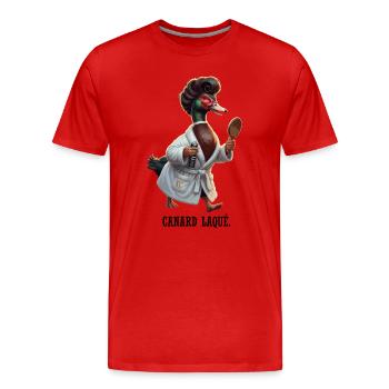 Canard en peignoir chic et miroir - Canard Laqué - T-shirt bio Premium Homme - rouge - Devant - Damien (186cm)