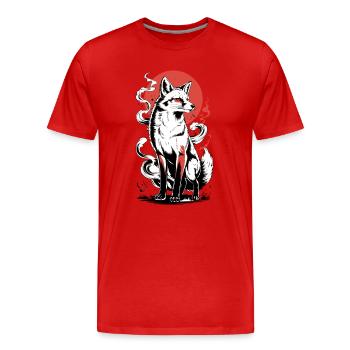 Renard puissant avec soleil - T-shirt bio Premium Homme - rouge - Devant - Damien (186cm)