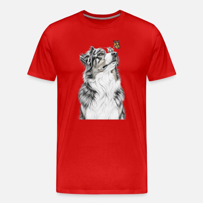 Aussie blickt Schmetterling Australian Shepherd - Männer Premium Bio T-Shirt - Rot