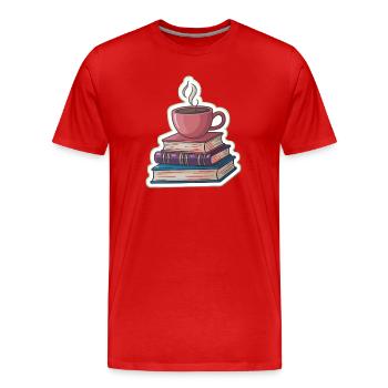 Kaffee und Bücherstapel - Männer Premium Bio T-Shirt - Rot - Vorne - Damien (186cm)