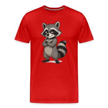 Dessin animé de raton laveur confiant - T-shirt bio Premium Homme - rouge - Devant - Damien (186cm)