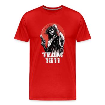 Jesus Christ Team 1911 IPSC - Männer Premium Bio T-Shirt - Rot - Vorne - Damien (186cm)