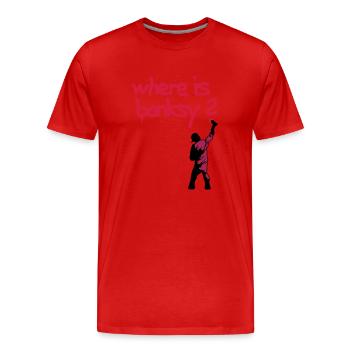 where is banksy - Men's Premium Organic T-Shirt - red - Front - Damien (186cm)