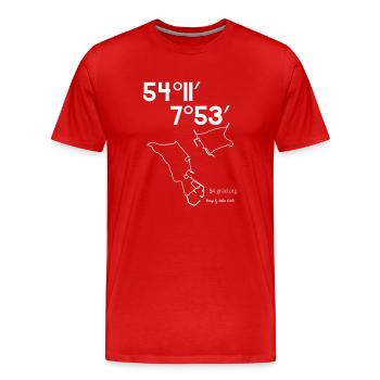 Koordinaten Helgoland mit Insel und Düne. - Männer Premium Bio T-Shirt - Rot - Vorne - Damien (186cm)