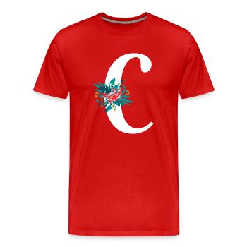 lettre C fleuris - T-shirt bio Premium Homme - rouge - Devant - Damien (186cm)