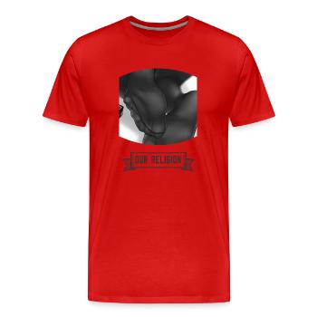 Unsere Religion - Männer Premium Bio T-Shirt - Rot - Vorne - Damien (186cm)