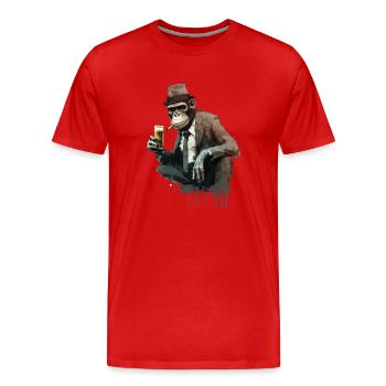 Gangster chimpanzee with beer in a crouch - Men's Premium Organic T-Shirt - red - Front - Damien (186cm)