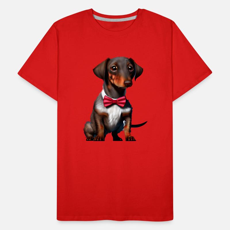 Dackelwelpe Dachshund mit Fliege Hund Hunde Männer Premium Bio T-Shirt