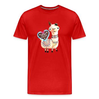 Lama,Alpaka,Illustration,Dirndl - Men's Premium Organic T-Shirt - red - Front - Damien (186cm)