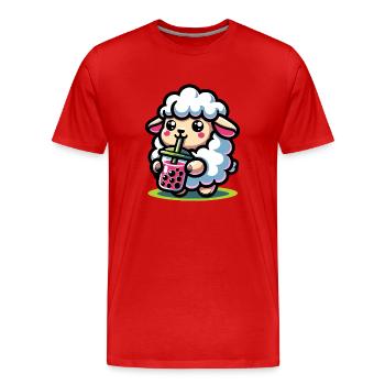 Bubble Tea Sheep Boba Tea Kawaii Gift - Men's Premium Organic T-Shirt - red - Front - Damien (186cm)