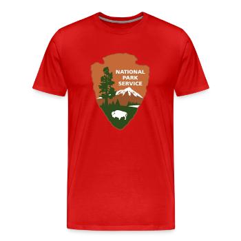 logo du service du parc national - T-shirt bio Premium Homme - rouge - Devant - Damien (186cm)