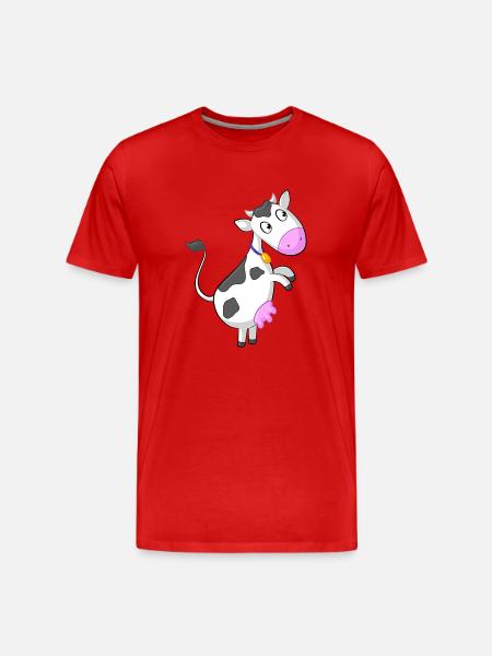 Neugierige Comic Kuh - Männer Premium Bio T-Shirt - Rot