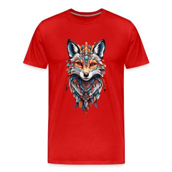 Spirituelles Indianer Fuchs Feder Design Boho Stil - Männer Premium Bio T-Shirt - Rot - Vorne - Damien (186cm)