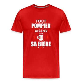 Tout pompier mérite sa bière, idée cadeau pompier - T-shirt bio Premium Homme - rouge - Devant - Damien (186cm)