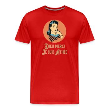 Dieu Merci - Je suis Athée - T-shirt bio Premium Homme - rouge - Devant - Damien (186cm)