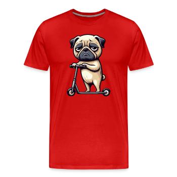 Carlin chien scooter drôle bande dessinée - T-shirt bio Premium Homme - rouge - Devant - Damien (186cm)