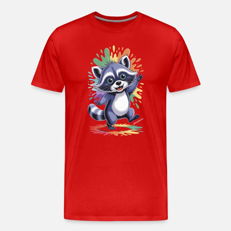 Fröhlicher Waschbär mit Farben - Männer Premium Bio T-Shirt - Rot