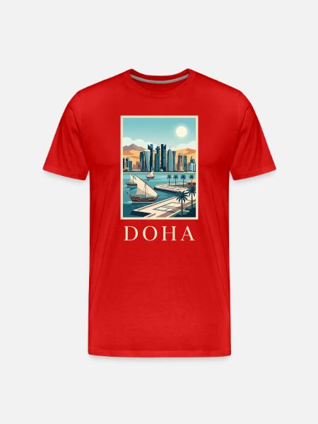 Doha Waterfront Cityscape Katar Reiseplakat - Männer Premium Bio T-Shirt - Rot