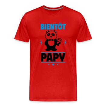 Bientôt Papy – Panda humoristique pour futurs papy - T-shirt bio Premium Homme - rouge - Devant - Damien (186cm)