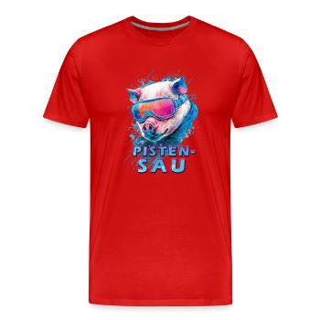 Pistensau mit Skibrille - Männer Premium Bio T-Shirt - Rot - Vorne - Damien (186cm)