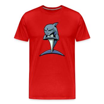 Exi the grumpy shark - Men's Premium Organic T-Shirt - red - Front - Damien (186cm)