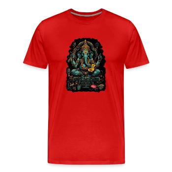 Neon - Ganesha - Elephant God - Instruments - pos - Männer Premium Bio T-Shirt - Rot - Vorne - Damien (186cm)
